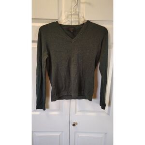 Express Stretch Dark Heather Green V-Neck Pullover Knit Sweater Large